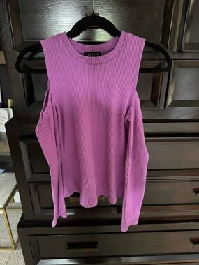 1.STATE Lavender Ribbed Cold-Shoulder Sweater